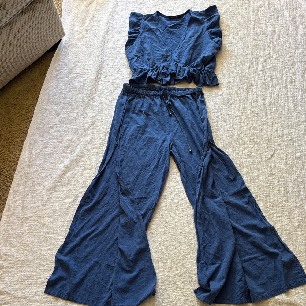 Washed Cobalt Blue Women's Two-Piece Set